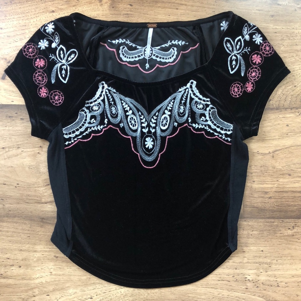 Free People Black Embroidered Top